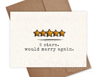 Tarjeta Impresa Divertida de Aniversario, Tarjeta 5 Estrellas, Humor de Matrimonio, Tarjeta Minimalista