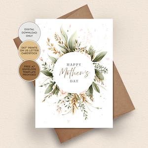 Watercolor Floral Mother's Day Card, Printable 5x7 | Digital Download | MD-DI-NP-103 image 1