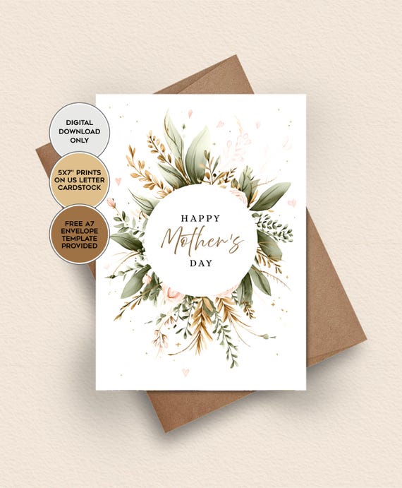 Watercolor Floral Mother's Day Card, Printable 5x7 | Digital Download | MD-DI-NP-103