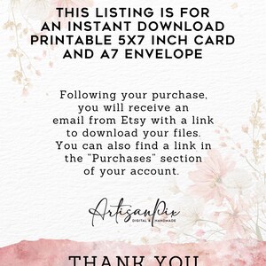 Watercolor Floral Mother's Day Card, Printable 5x7 | Digital Download | MD-DI-NP-103 image 6