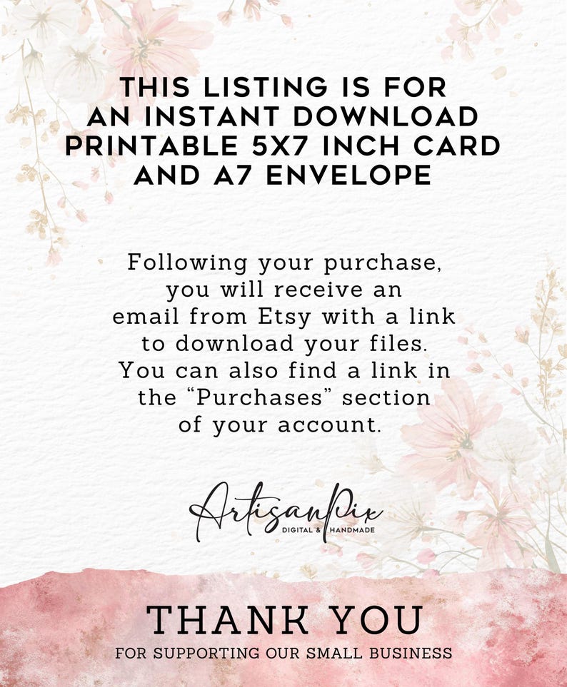 Watercolor Floral Mother's Day Card, Printable 5x7 | Digital Download | MD-DI-NP-103 image 6