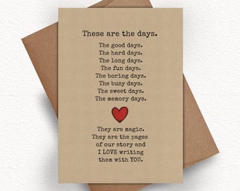 Tarjeta Romántica de Amor – These Are the Days – Tarjeta de Aniversario para Pareja – Regalo del día del Padre – Tarjeta Sentimental
