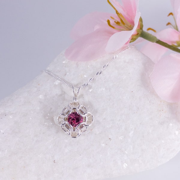 Pendentif en stringmaille Oriana en argent sterling avec cristaux Swarovski Rivoli, cadeaux d’anniversaire pour elle, bijoux en chaîne fabriqués à la main