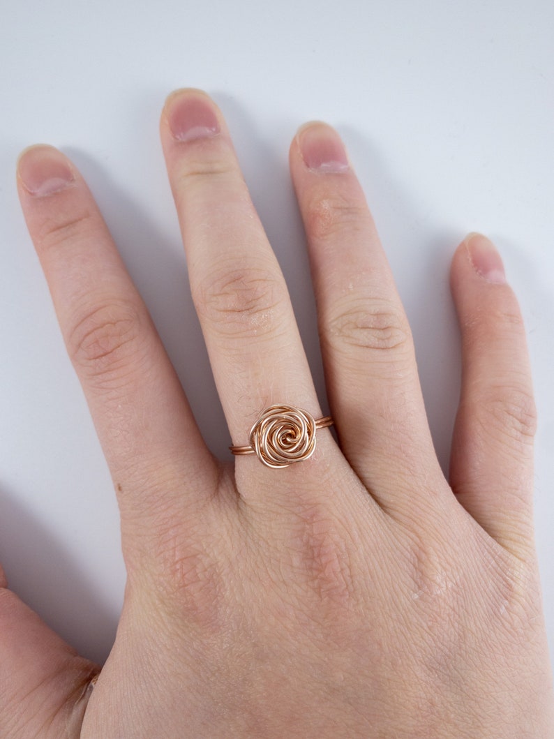 Wire Rose Shaped Rings Anniversary Gifts for Her Elegant Rosette Rings Handmade with Sterling Silver and Rose Gold Filled Wire