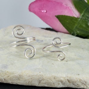 Set of 2 Adjustable Sterling Spiral Midi Rings, Spiral Toe Rings, Gifts for Her