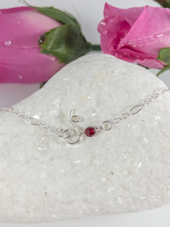 Sterling Silver Capital Initial S Anklet With Oval Link Band