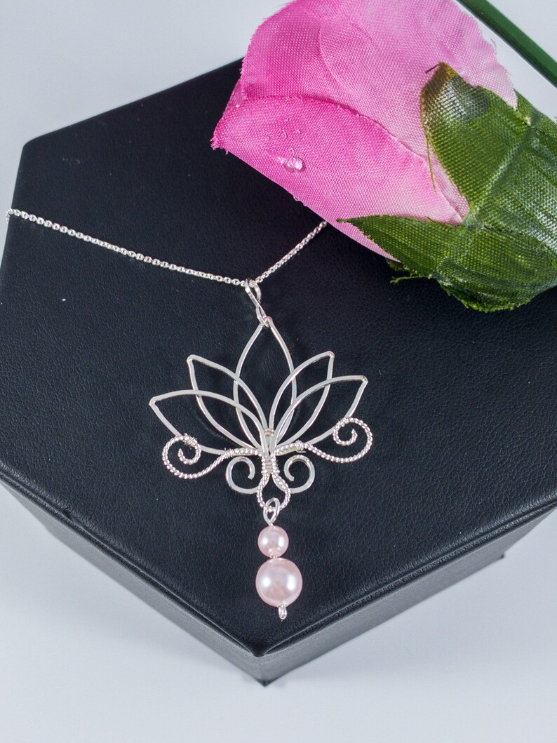 Sterling Silver Lotus Pendant With Swarovski Pearls Etsy