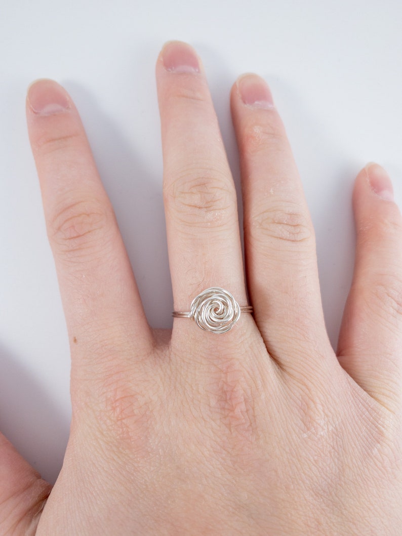 Wire Rose Shaped Rings Anniversary Gifts for Her Elegant Rosette Rings Handmade with Sterling Silver and Rose Gold Filled Wire