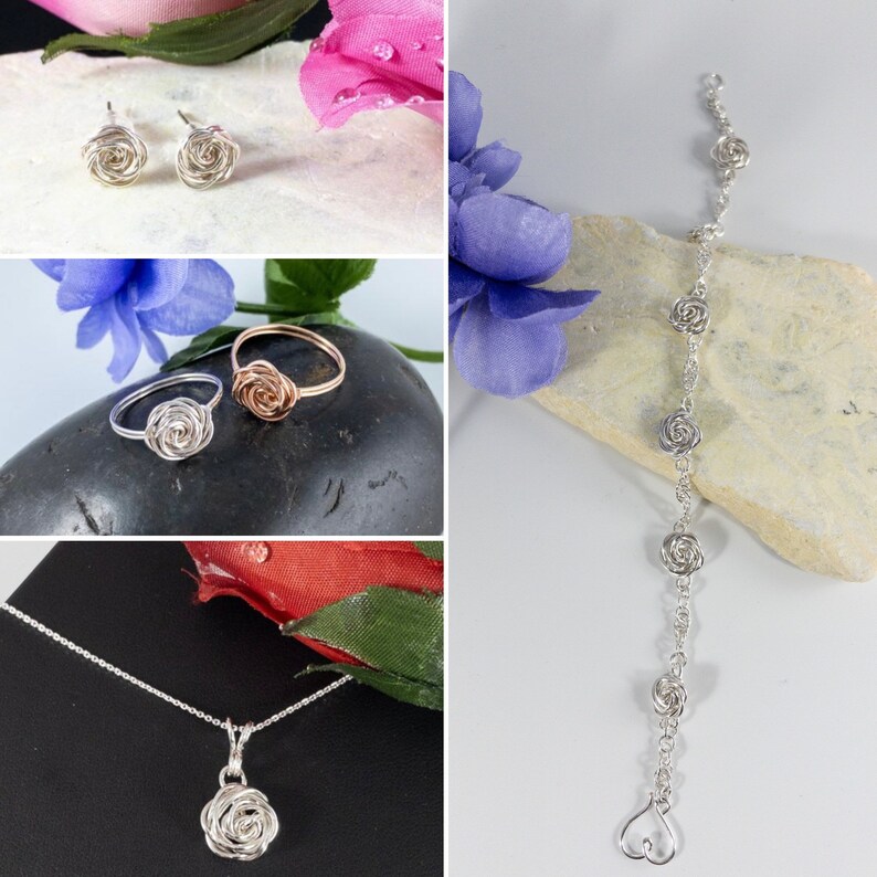 Wire Rose Shaped Rings Anniversary Gifts for Her Elegant Rosette Rings Handmade with Sterling Silver and Rose Gold Filled Wire