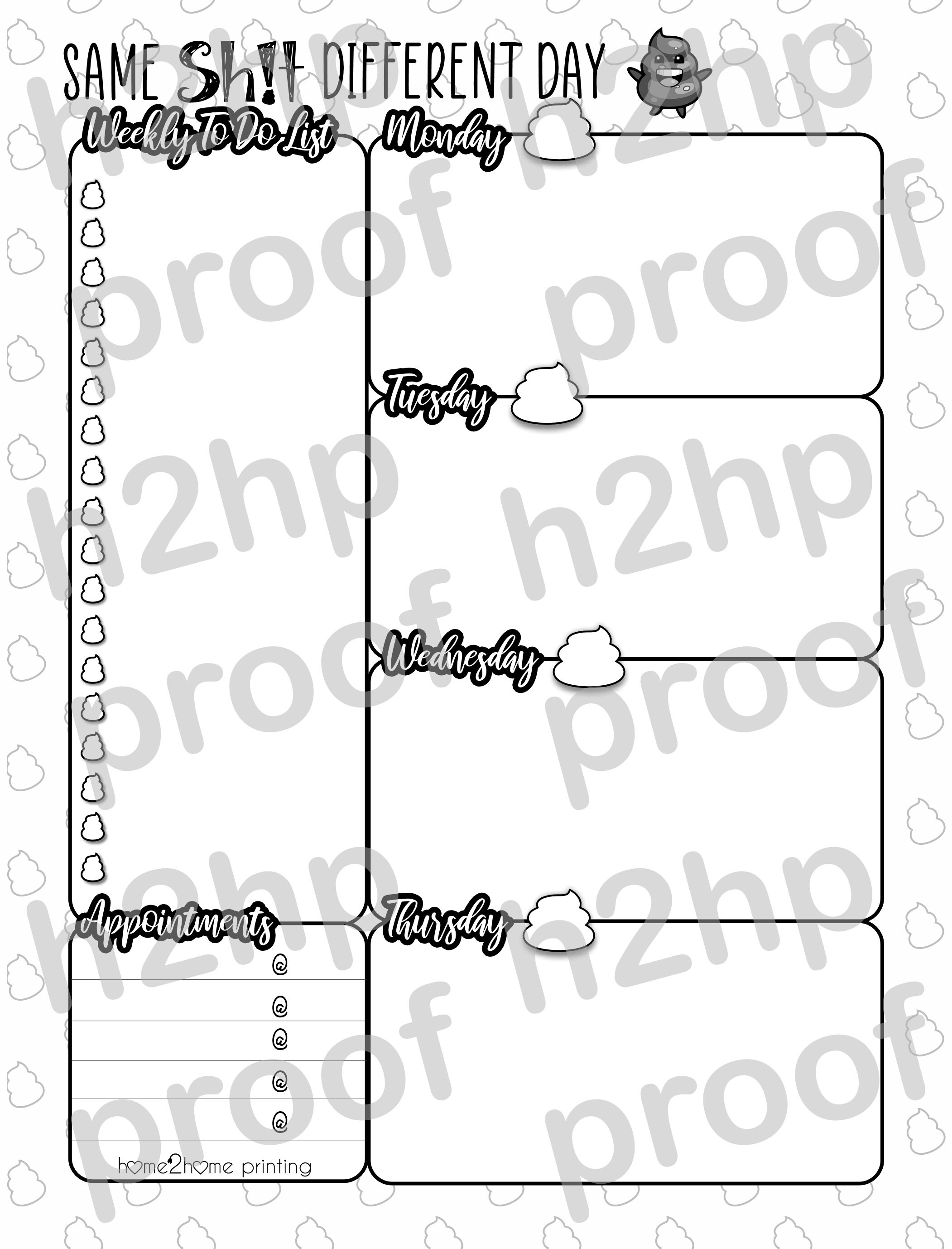 Same Shit Different Day Weekly Planner Printable / Sarcastic Swear Word ...