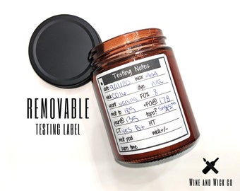 Candle Maker REMOVABLE testing labels | 2&quot;+ square round wick testing labels | Chandler Tool | Workbook | Candle Notes | Fragrance Journal
