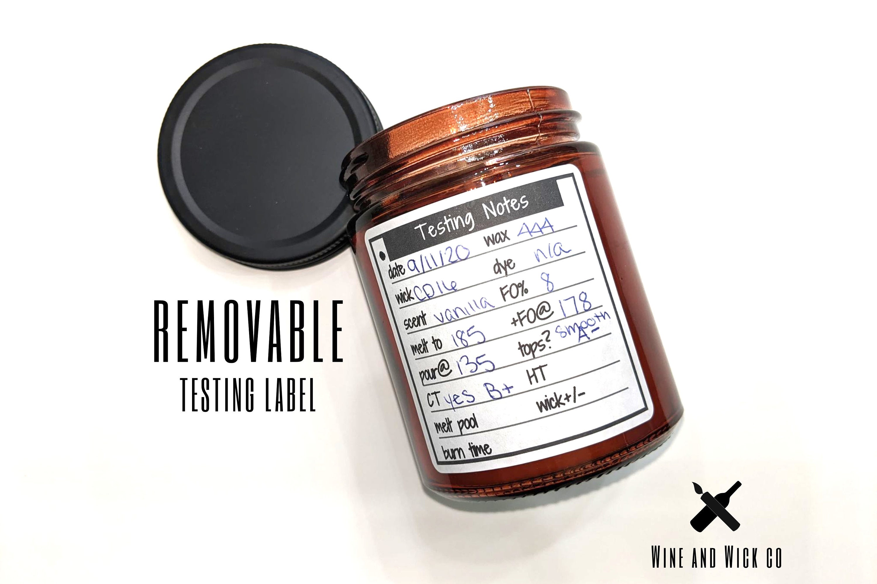 Candle Testing REMOVABLE note labels | 2"+ square round wick testing labels | Chandler Tool | Candle Startup | Candle Notebook | DIY candle