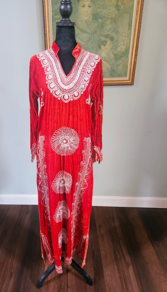 Vintage 70's Velvet Embroidered Maxi Dress - image 2