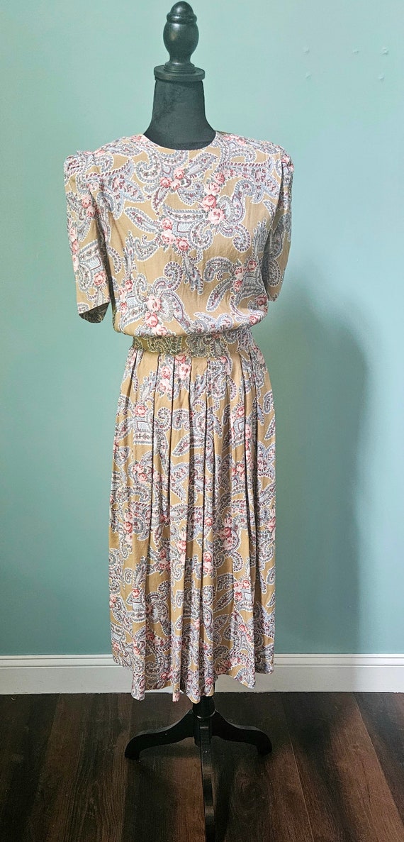 Vintage 80's Karin Stevens Floral Midi Dress