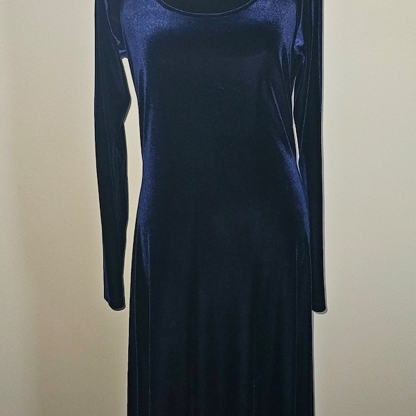 Vintage 90's Moda International Midnight Blue Velour Maxi Dress