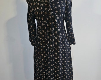 Vintage 90's Black Floral Cotton Tunic Dress by  Pudding Shop Made in India