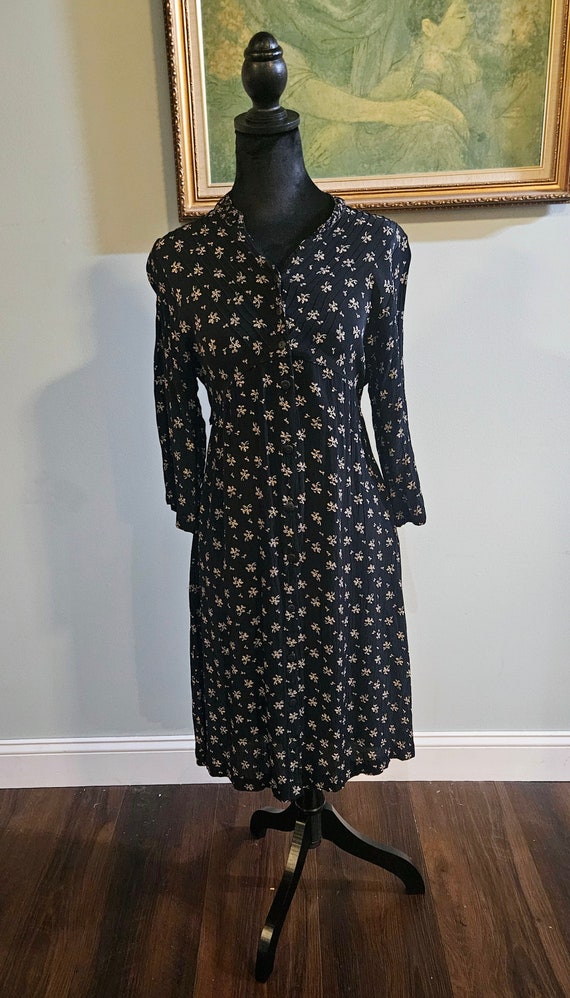 Vintage 90's Black Floral Cotton Tunic Dress by  P