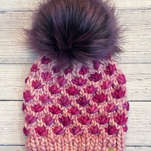 Merino Wool Knit Lotus Flower Beanie