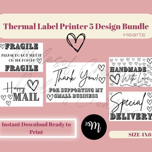 Thermodrucker Etiketten 5 Design Bundle-Herzen, Thermoaufkleber-Designs für Kleinunternehmer, Versandetiketten für Thermodrucker
