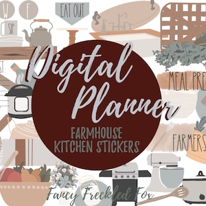 Farmhouse Kitchen Digital Planner Stickers || Rae Dunn Planner Clip Art Meal Planning Stickers for Digital Planner Meal Prep Organization