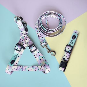Pastel Milkshake dog leash, no-pull step in strap harness and collar set - pastel harness set