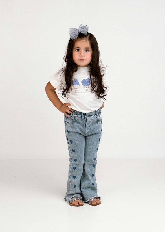 Kids Wide leg jeans Heart Jeans Girl wide leg jeans Kids Valentine s Day Outfit Heart Outfit