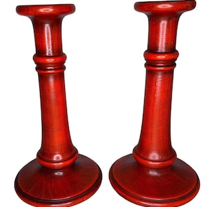 Haeger Pottery Vintage Red Candlestick Holders #3045 Mid-Century Set 10&quot; High