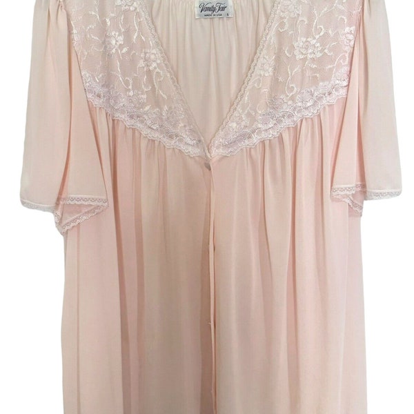 Vanity Fair Vintage Women's L Pale Pink Nylon Flowy Sleep Top Lace Embroidered