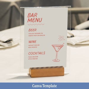 BAR + DRINKS MENU Canva Template | Canva Retro Wedding Bar Menu | Minimal Wedding Menu | Bright Wedding Menu  | Modern Wedding Menu