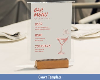 CARTE BAR + BOISSONS Modèle Canva | Menu de bar de mariage rétro Canva | Menu de mariage minimaliste | Menu de mariage lumineux | Menu de mariage moderne