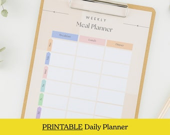 EDITABLE MEAL PLANNER | Planner Printable | Daily Meal List | Digital Downloads | Daily Planner | Printable | To do list | meal prep |health