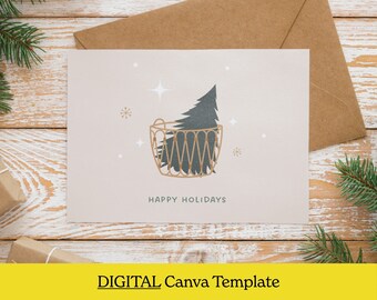Boho Christmas Business Thank You Card Template, Retro Holiday ...