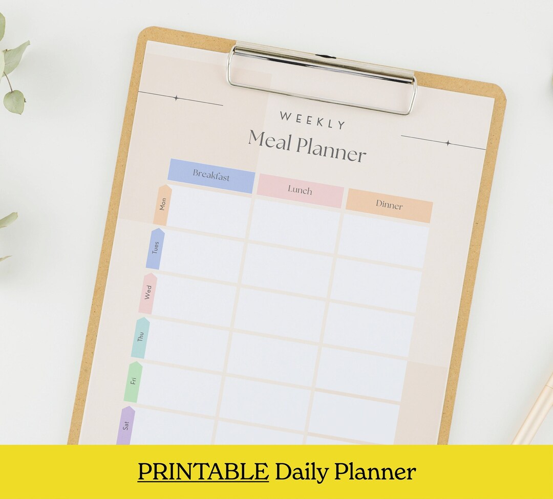 EDITABLE MEAL PLANNER Planner Printable Daily Meal List Digital