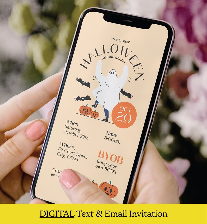 Digital Halloween Party Invitation, Electronic Halloween Evite, Bring Your Own Boos, Editable
