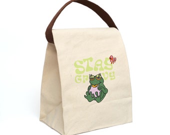 Canvas Lunch Bag With Strap | Frog Lunch Bag | Stay Groovy Lunch |Eco Friendly| Kids Lunch Bag | Tote Bag | Cotton Canvas Tote | Kids School
