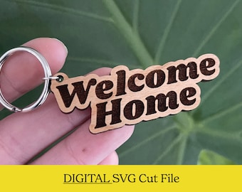 SVG 不動産業者キーチェーン | SVG ウェルカムホームキーチェーン | SVG ホリデーホーム | カスタム不動産キーチェーン (Glowforge およびレーザー対応)