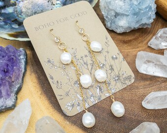 14k Gold Filled Baroque Freshwater Pearl Long Chain Dangle Earrings, Pearl Drop Earrings, Bridal Earrings, Bridesmaid Gift, Gifts for Her