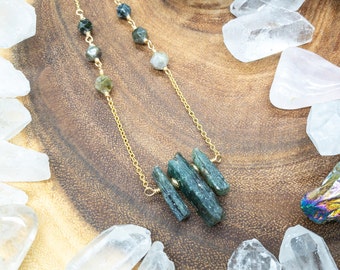 Raw Emerald Green Tourmaline Nugget and Star Cut Tourmaline Necklace, 14k Gold Filled Necklace, Boho Necklace, Birthday Gift, Gift for Her