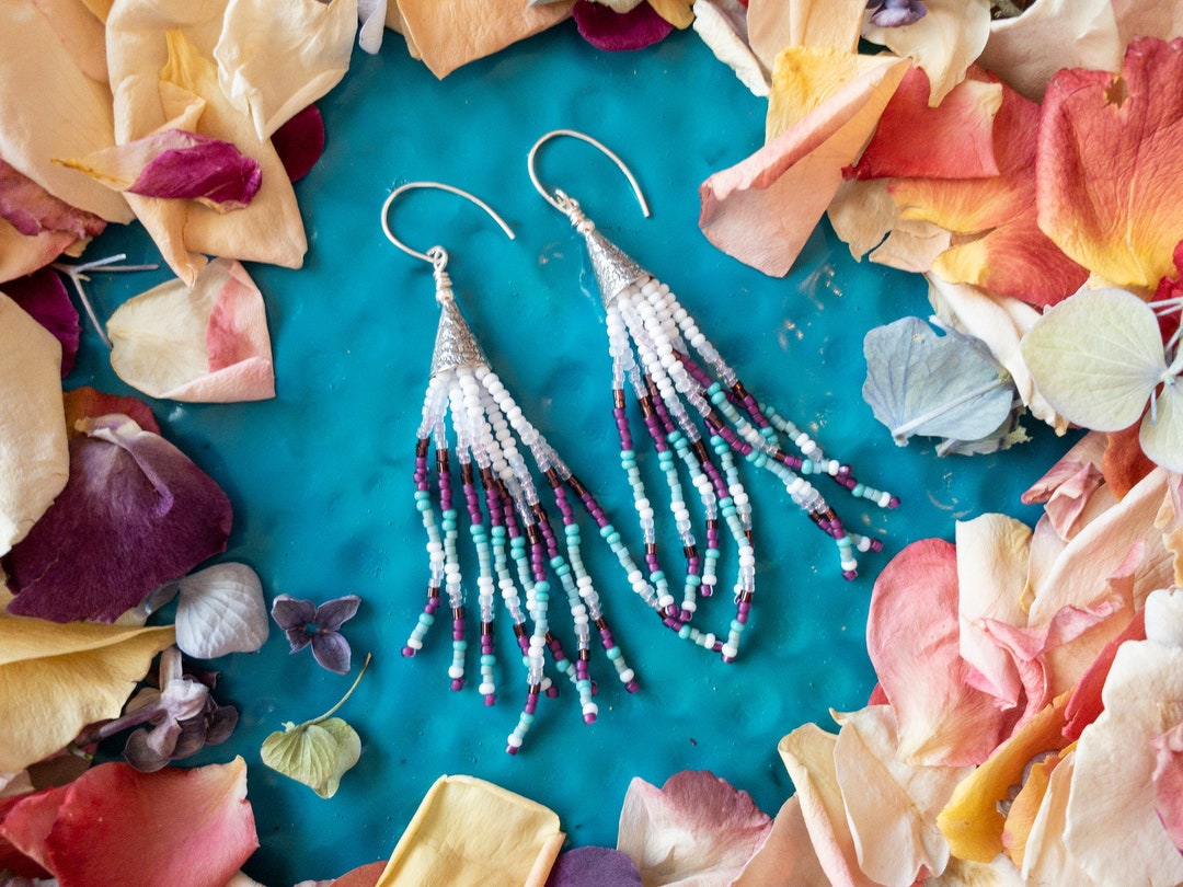 Boho Beaded Earrings Long Beaded Earrings Seed Bead - Etsy
