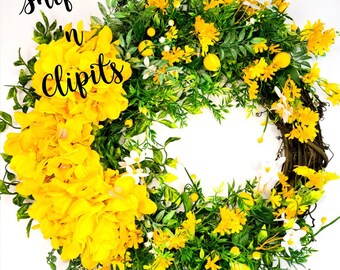 Summer wreath, yellow spring wreath, lemon wreath, bright yellow wreath, yellow twig wreath, yellow wood wreath, lemon, summer decor