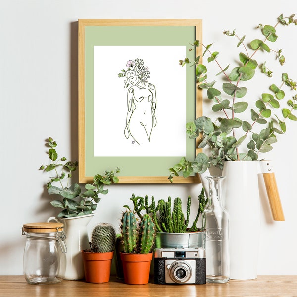 Botanical plant woman (green) - Line drawing - Art Print