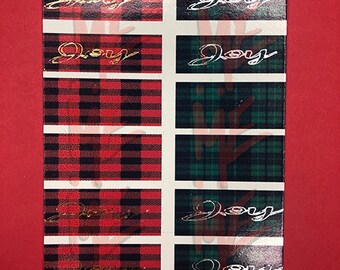 Plaid and plaid with gold font Joy waterslides nail decals