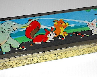 ANIMALS - ANIMALETTI 70s China tin pencil case box - astuccio in latta kawaii usato