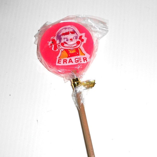 PEKO CHAN 80s Japan plastic eraser lollipop with pencil rare misb - rubber radiergummi rubber gommina