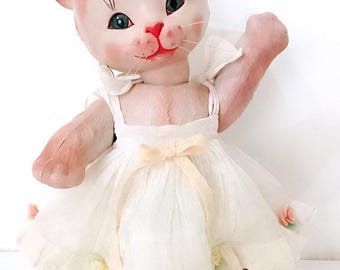 KITTY CAT - CAT 1938/40 Anili Lenci Torino Italy super rare celluloid cat doll with outfit - rare luxury celluloid doll with clothes