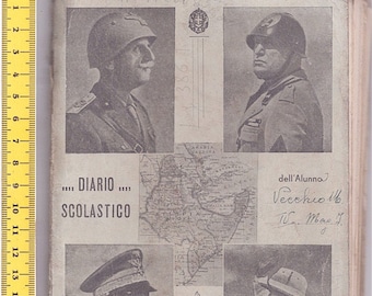 Student's school diary 1936/37, typ. Marchese e Campora, Genoa, Italy - vintage diary - Mussolini, Vittorio Emanuele Loose