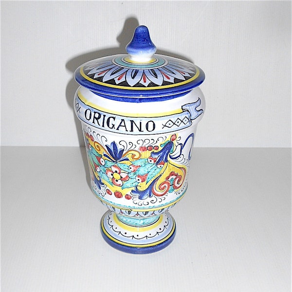 OREGANO spice spice 50s Deruta italy Beautiful vintage pottery maxi artistic jar - beautiful large jar in elegant porcelain