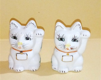 Lucky cat 70s taiwan salt /& pepper pottery miniature lucky kittens saline and kawaii porcelain pepino