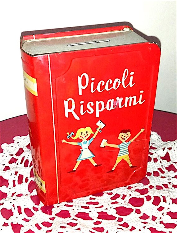SMALL SAVINGS 50s Perugina italy beautiful tin box coin bankl super cute - tin money box delicious advertising