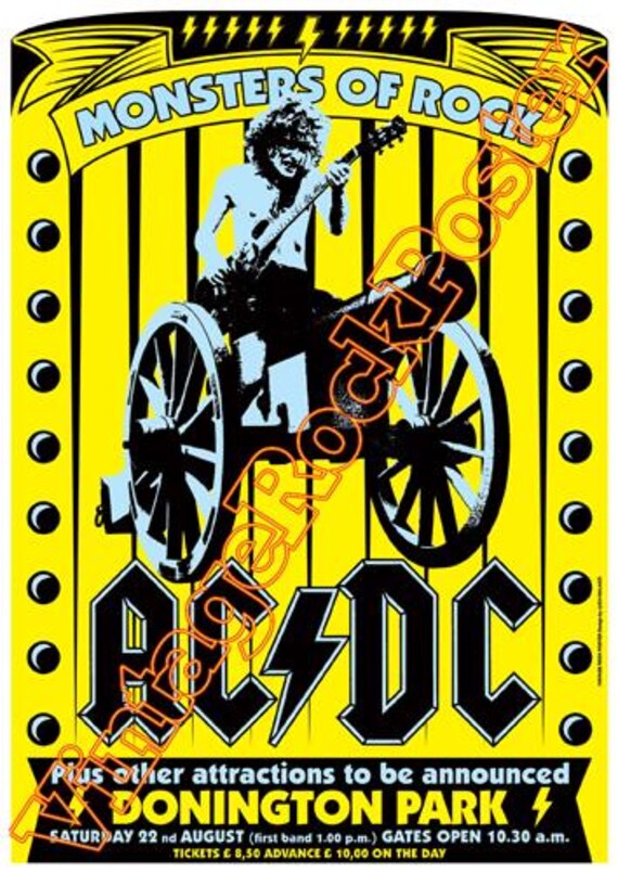 cod.008 - AC/DC acdc - Angus Young - Monsters of rock, Donington, Uk - 22 august 1981 -  concert poster